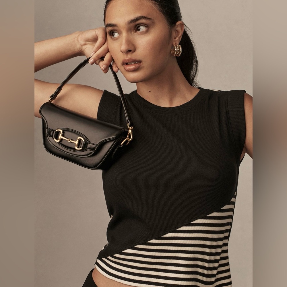 NWT Anthropologie Mini Horsebit Structured Handbag Black